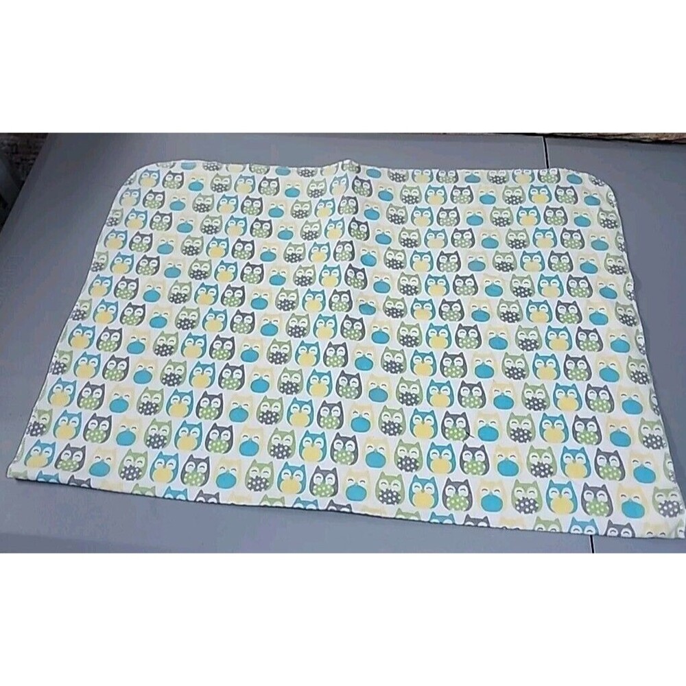 Carter's Owl Baby Blanket White Blue Green Yellow Gray Flannel Receiving